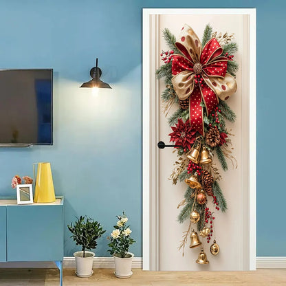 Christmas Red Bells & Greenery Wall Hanging — Holiday Door Decoration
