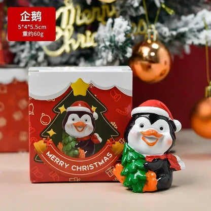 Christmas Resin Animal Figurine Ornament — Cute Holiday Desktop Decor