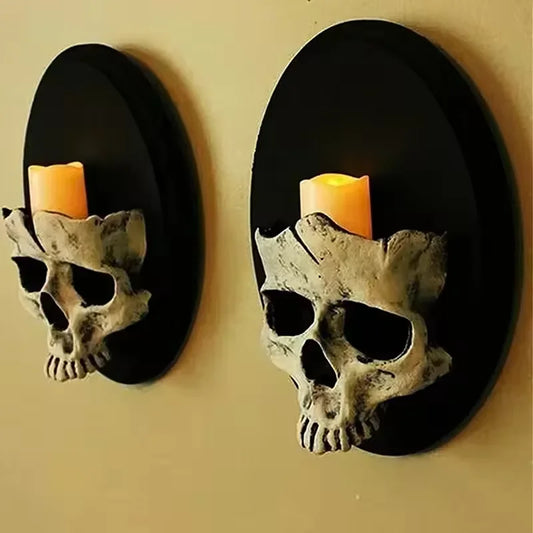 Skull Wall-Mount Candleholder — Gothic Halloween Candle Bracket & Atmospheric Decor