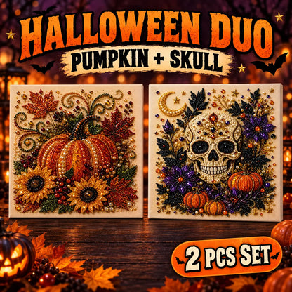 Halloween Diamond Painting Kits with Frame for Adults & Teens, 5D DIY Diamond Art Craft Kit with Full Drill Canvas and Tools, Pumpkin Ghost Witch Cat Halloween Wall Decor, Beginner-Friendly Gift, 8 X 8 Inch