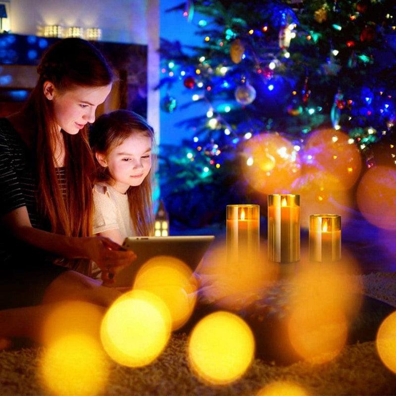 Amber Glass LED Flameless Candle Set with Remote & Timer