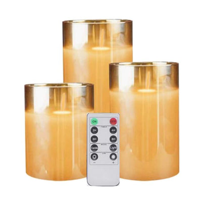 Amber Glass LED Flameless Candle Set with Remote & Timer