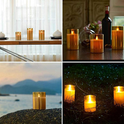 Amber Glass LED Flameless Candle Set with Remote & Timer