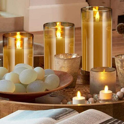 Amber Glass LED Flameless Candle Set with Remote & Timer