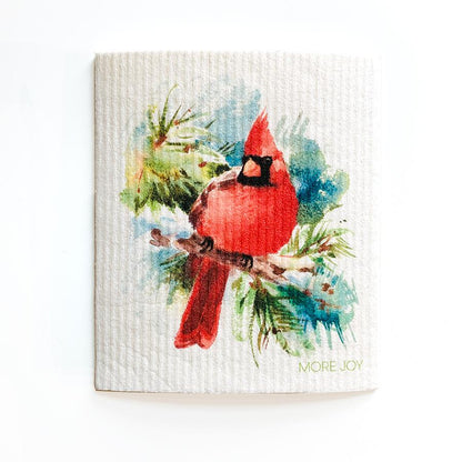 Cardinal Bird Swedish Dishcloth — Eco-Friendly Reusable Kitchen Cloth in Red